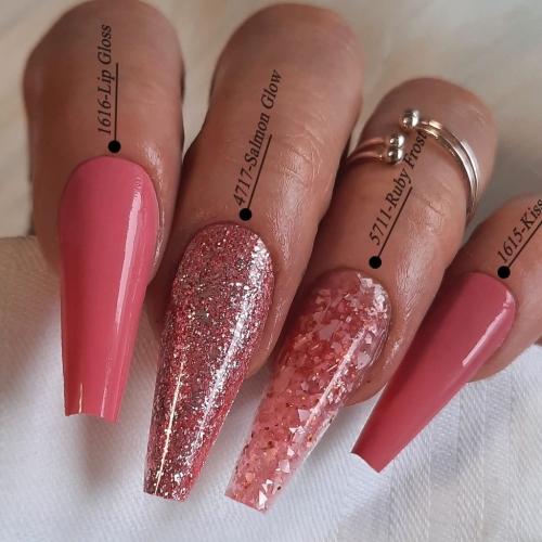 Preview: Hellrote Perlmutt Flocken - Nageldesign Idee mit Chrom